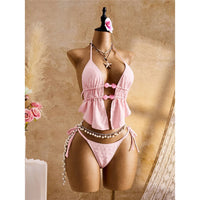 S - XL Wrinkled Bikini Halter Tankini Female Swimsuit Women Swimwear Two-Pieces Bikini Set Padded Bather Bathing Suit Swim V7819