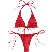 Sexy 13 Colors Halter Satin Brazilian Bikini Women Swimwear Female Swimsuit Two-Pieces Bikini Set Bather Bathing Suit Swim V4966