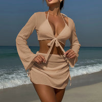 2026 Long Sleeve With Skirt Halter Bikini Women Swimwear Female Swimsuit Four-pieces Bikini set Bather Bathing Suit Swim V6358