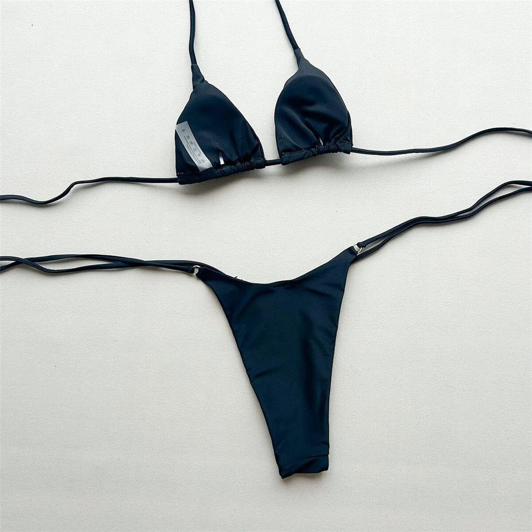 2026 Metal Ring Halter Bikini Female Swimsuit Women Swimwear Two-Pieces Bikini Set Strappy Padded Bather Bathing Suit Swim V8168