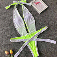 2026 Neon Green Women Swimwear High Cut Backless One Piece Swimsuit Female Bather Sexy Halter Bathing Suit Swim Monokini V1336G