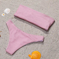Glitter Sparkling Strapless Bikini Female Swimsuit Women Swimwear Two-Pieces Bikini Set Bandeau Bather Bathing Suit Swim V2236