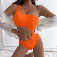New Asymmetric Cut Out Wrinkled One Piece Swimsuit Women Swimwear Female One Shoulder Padded Bather Bathing Suit Swim Lady V4100