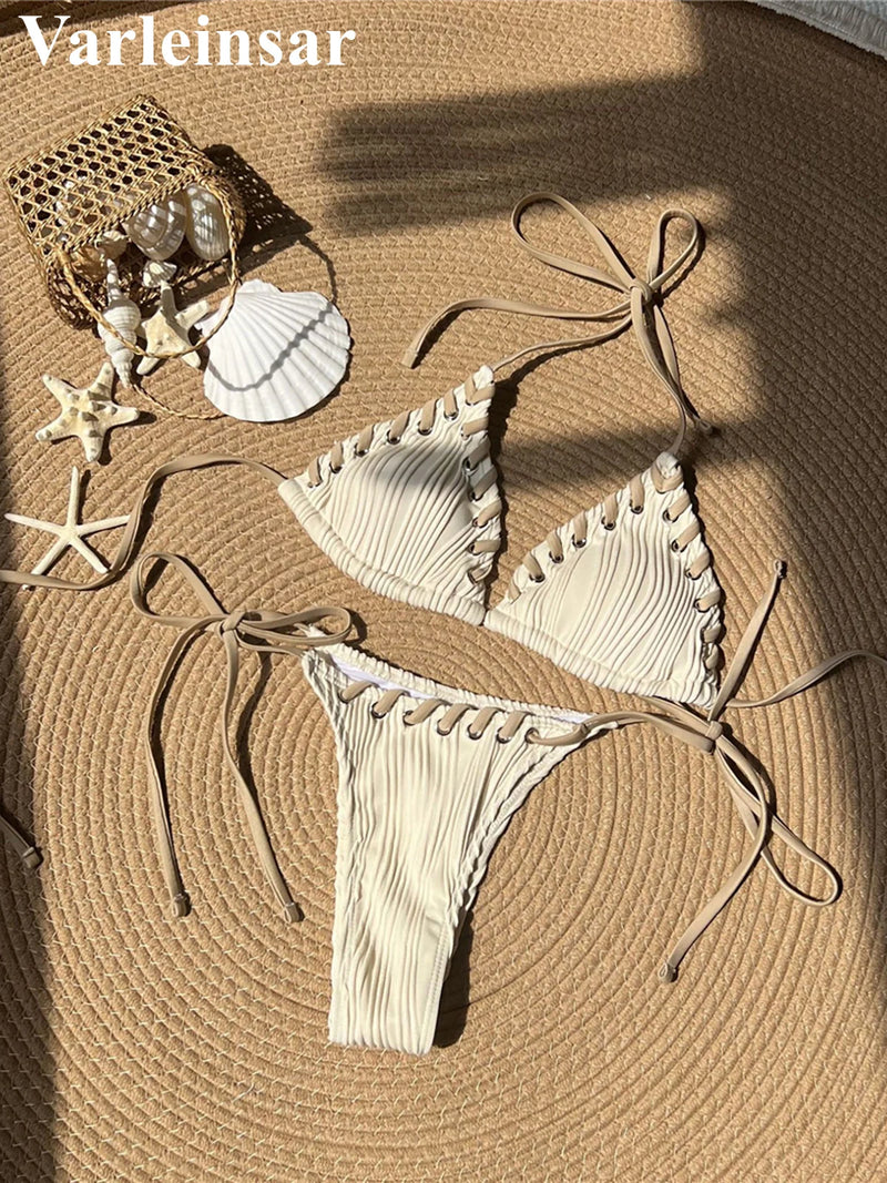 10 Colors Halter Strappy High Leg Cut Bikini Women Swimwear Female Swimsuit Two-Pieces Bikini Set Bather Bathing Suit Swim V5541