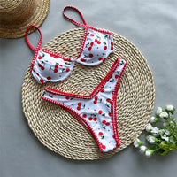 Cherry Printed Underwired Brazilian Bikini Women Swimwear Female Swimsuit Two-Pieces Bikini Set Bather Bathing Suit Swim V5913