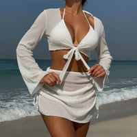 2026 Long Sleeve With Skirt Halter Bikini Women Swimwear Female Swimsuit Four-pieces Bikini set Bather Bathing Suit Swim V6358