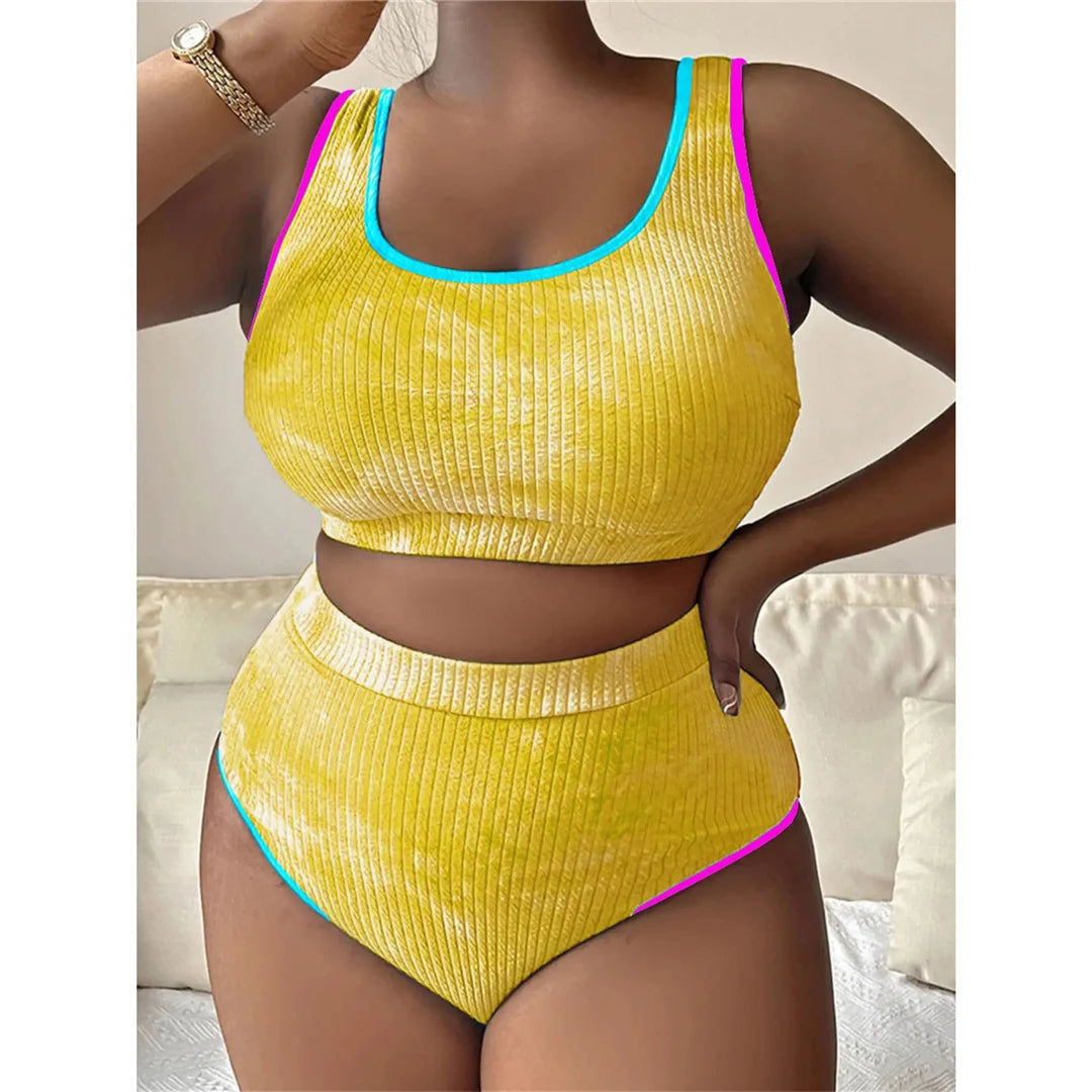 0XL - 4XL New Tie Dye Bikini Large Size Swimwear Plus Size Women Swimsuit Female Two-Pieces Bikini Set Bather Bathing Suit V5948
