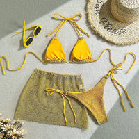 3PCS With Hollow Out Skirt Halter Bikini Female Swimsuit Women Swimwear Three-Pieces Bikini Set Bather Bathing Suit Swim V6451