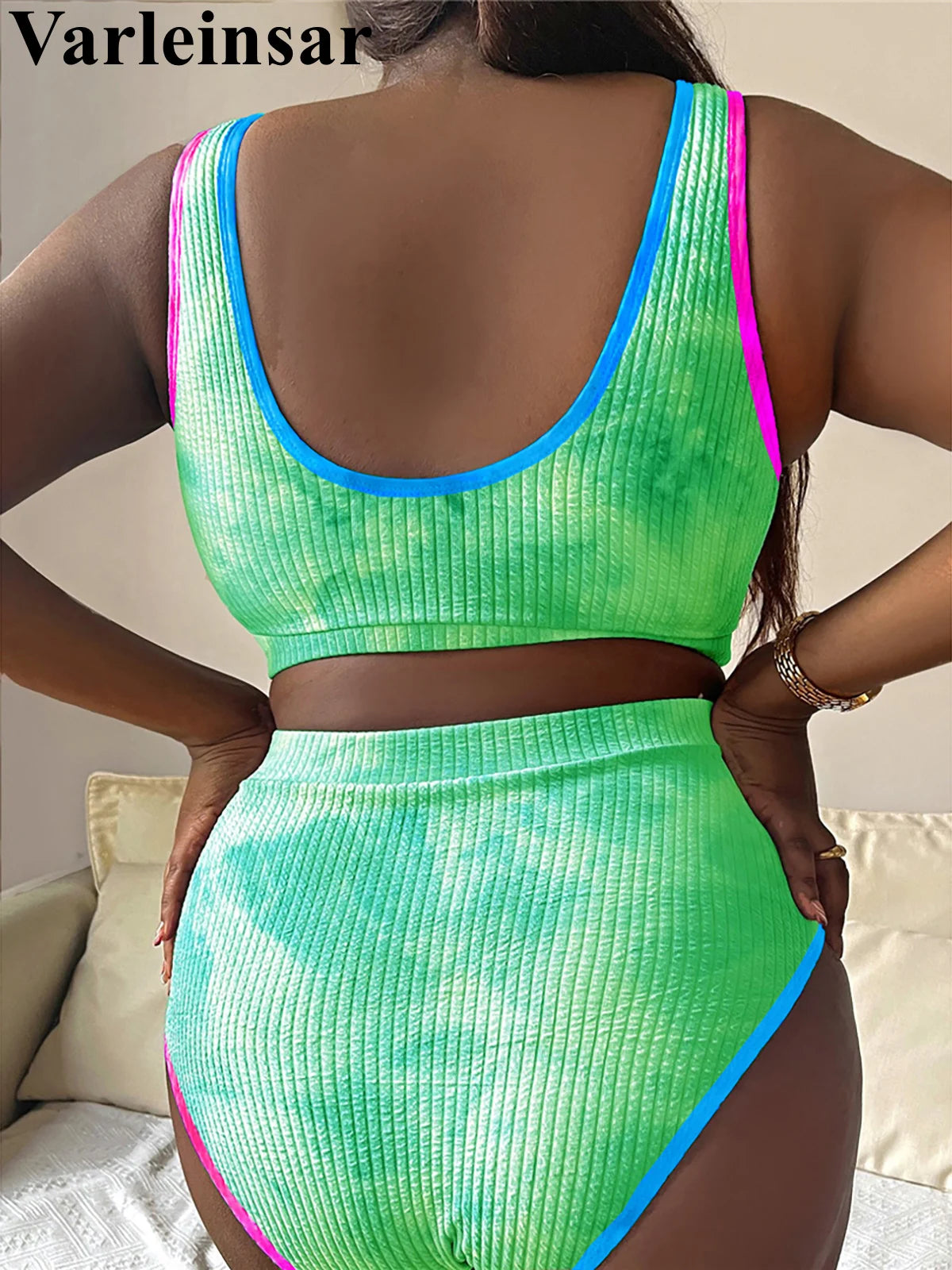 0XL - 4XL New Tie Dye Bikini Large Size Swimwear Plus Size Women Swimsuit Female Two-Pieces Bikini Set Bather Bathing Suit V5948