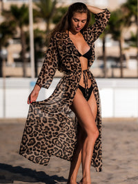 New Sexy Leopard Printed Beach Cover Up Chiffon Cover-ups Swimwear Beach Wear Summer Beachwear Female Women Long Dress V3219