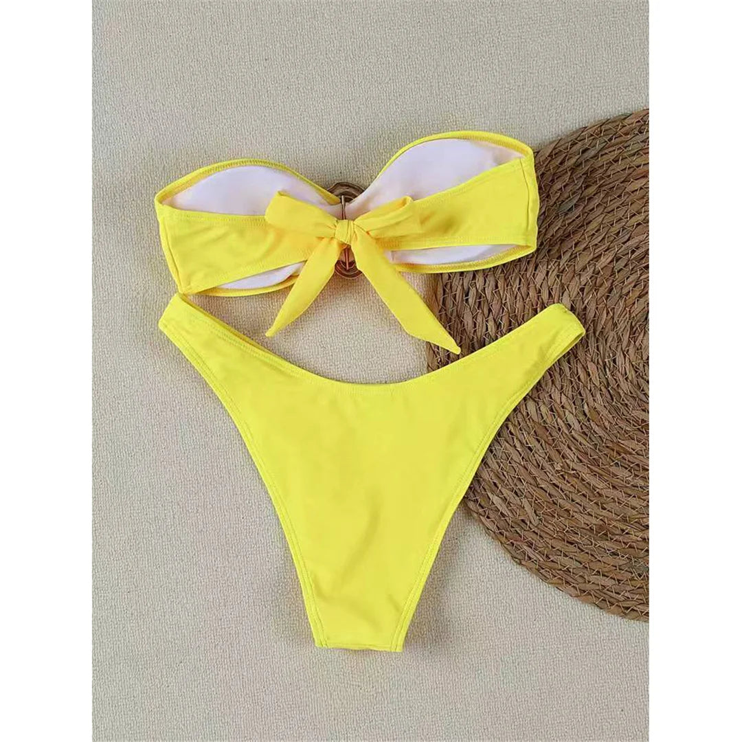 7 Colors Bandeau Metal Ring Brazilian Bikini Female Swimsuit Women Swimwear Two-Pieces Bikini Set Bather Bathing Suit Swim V6516