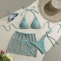 3PCS With Hollow Out Skirt Halter Bikini Female Swimsuit Women Swimwear Three-Pieces Bikini Set Bather Bathing Suit Swim V6451
