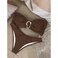7 Colors Bandeau Metal Ring Brazilian Bikini Female Swimsuit Women Swimwear Two-Pieces Bikini Set Bather Bathing Suit Swim V6516