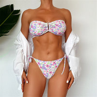 XS - L Flowers Printed Floral Bandeau Bikini Female Swimsuit Women Swimwear Two-Pieces Bikini Set Bather Bathing Suit Swim V5453