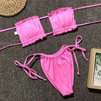 Sexy Leopard Bandeau Brazilian Bikini Swimsuit Female Swimwear Women Two-Pieces Bikini Set Pleated Bather Bathing Suit V1242L