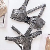 Sexy Snake Printed Asymmetric Bikini Female Swimsuit Women Swimwear Two-Pieces Bikini Set Strappy Bather Bathing Suit Swim V1923