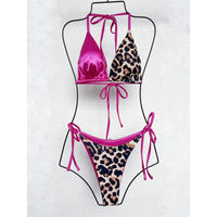 XS - L Leopard Halter Splicing Satin Bikini Female Swimsuit Women Swimwear Two-piece Bikini set Bather Bathing Suit Swim V4752SW