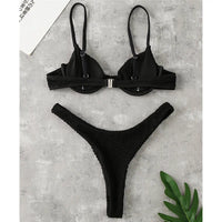 New Ribbed Underwired High Cut Bikini Swimsuit Female Swimwear Women Two-Pieces Bikini Set Thong Bather Bathing Suit Swim V2697B