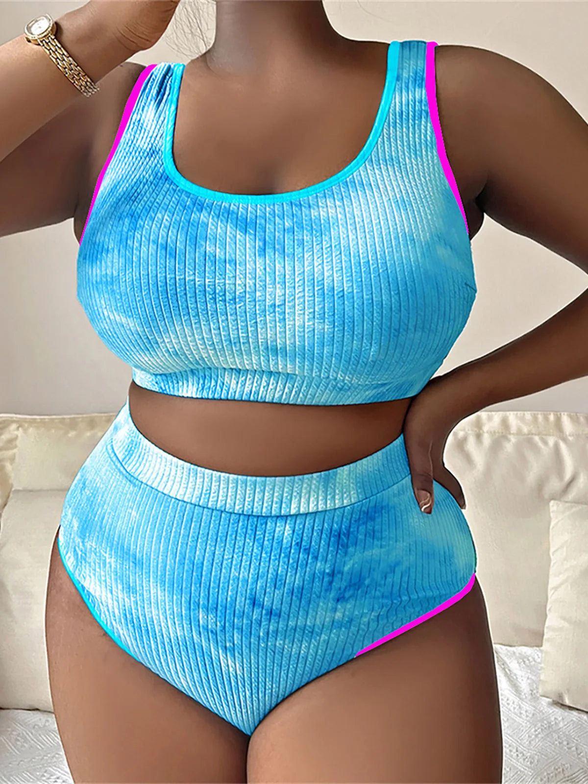 0XL - 4XL New Tie Dye Bikini Large Size Swimwear Plus Size Women Swimsuit Female Two-Pieces Bikini Set Bather Bathing Suit V5948