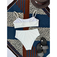 Pearls Ribbed High Waist Bikini Female Swimsuit Women Swimwear Two-Pieces Bikini Set Padded Bather Bathing Suit Swim Lady V4352