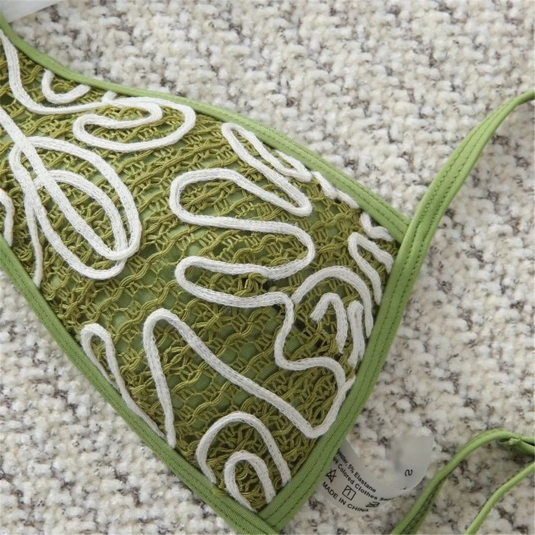 S - XL Green Printed Brazilian Bikini Women Swimwear Female Swimsuit Two-Pieces Bikini Set Padded Bather Bathing Suit Swim V8081