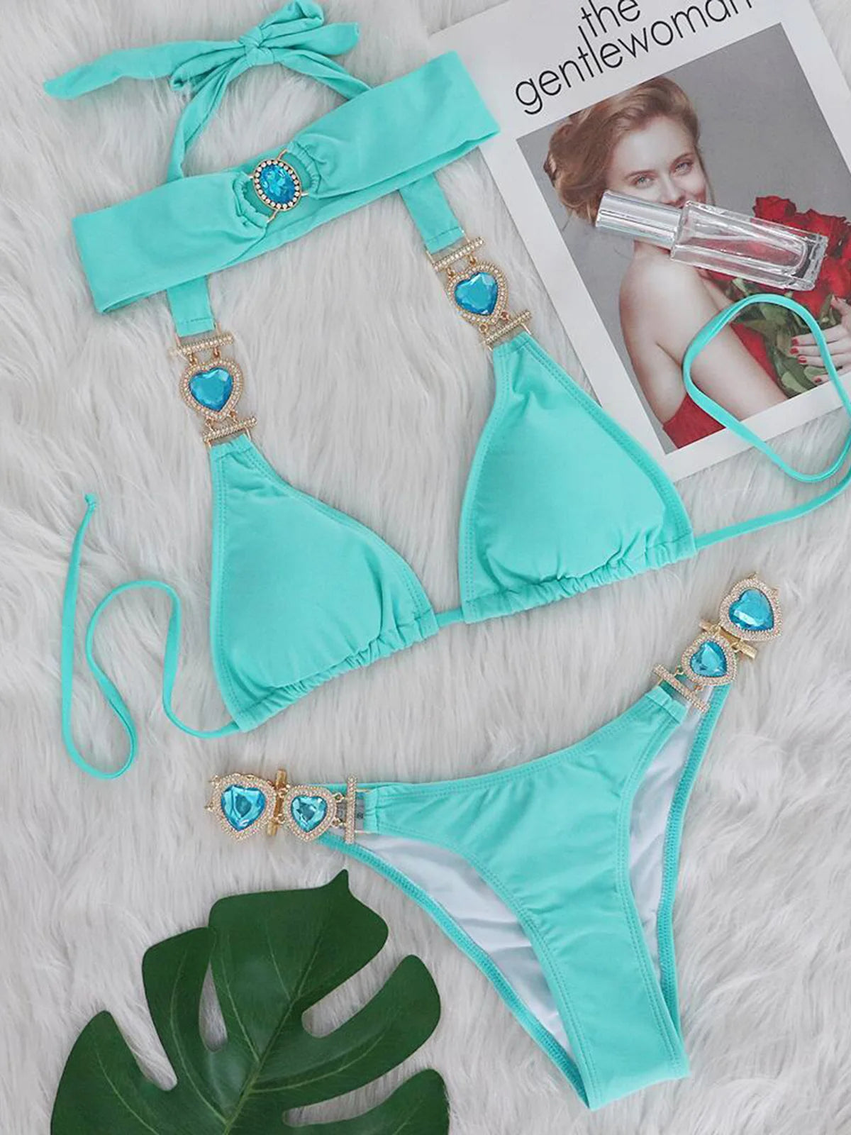 Diamond Rhinestone Bikini  Female Swimsuit Women Swimwear Two-Pieces Bikini Set With Hairbands Bather Bathing Suit Swim V3047G