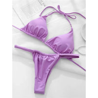 Sexy Wrinkled High Cut Thong Bikini Women Swimwear Female Swimsuit Two-Pieces Bikini Set Bather Bathing Suit Swim Lady V4010C
