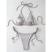 Sexy 13 Colors Halter Satin Brazilian Bikini Women Swimwear Female Swimsuit Two-Pieces Bikini Set Bather Bathing Suit Swim V4966