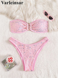 5 Colors Sequins Shiny Bling Women Swimwear Bandeau Bikini Female Swimsuit Two-Pieces Bikini Set Bather Bathing Suit Swim V7311