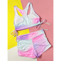 New Tie Dye Lace Up Shorts Female Swimsuit High Waist Bikini Women Swimwear Two-Pieces Bikini Set Bather Bathing Suit Swim V4969