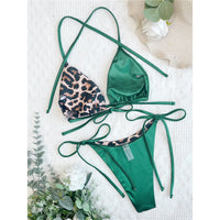 XS - L Leopard Halter Splicing Satin Bikini Female Swimsuit Women Swimwear Two-piece Bikini set Bather Bathing Suit Swim V4752SW