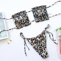 Sexy Leopard Bandeau Brazilian Bikini Swimsuit Female Swimwear Women Two-Pieces Bikini Set Pleated Bather Bathing Suit V1242L