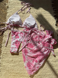 With Sarong Printed Halter Bikini Women Swimwear Female Swimsuit Three-Pieces Bikini Set Padded Bather Bathing Suit Swim V6966