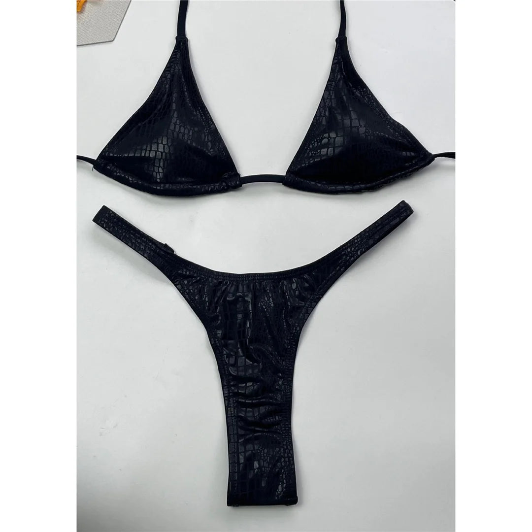 Diamond Rhinestones Mini Thong Halter Bikini Female Swimsuit Women Swimwear Two-Pieces Bikini Set Bather Bathing Suit Swim V6872