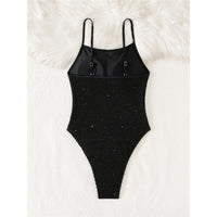 New Wrinkled Crinkled Glitter Sparkling One Piece Swimsuit Women Swimwear Female High Cut Padded Bather Bathing Suit Swim V6407