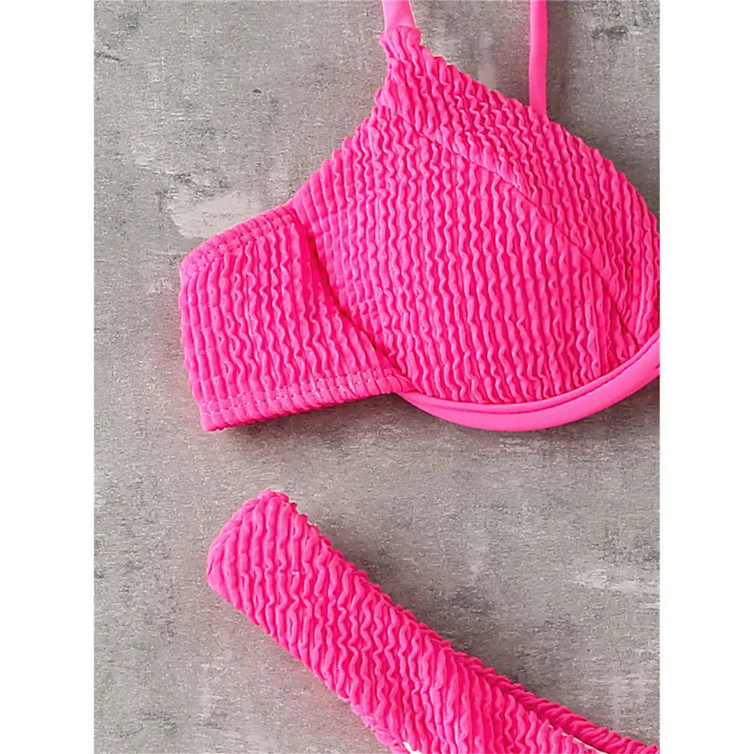 New Ribbed Underwired High Cut Bikini Swimsuit Female Swimwear Women Two-Pieces Bikini Set Thong Bather Bathing Suit Swim V2697B