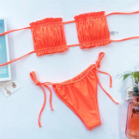 Sexy Leopard Bandeau Brazilian Bikini Swimsuit Female Swimwear Women Two-Pieces Bikini Set Pleated Bather Bathing Suit V1242L