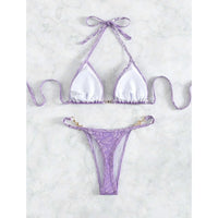 S - XL Leopard Pearl Mini Micro Thong Bikini Female Swimsuit Women Swimwear Two-Piece Bikini Set Bather Bathing Suit Swim V5207B