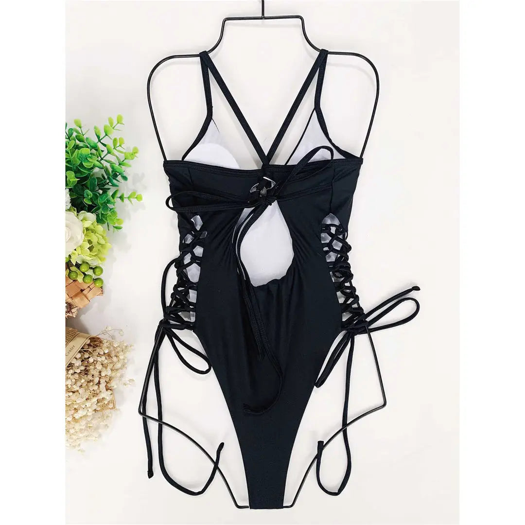 Sexy Lace Up Underwired One Piece Swimsuit Women Swimwear Female Backless Monokini Bather Bathing Suit Swim Lady V2906C