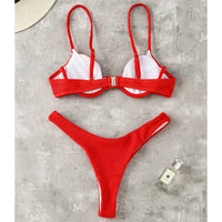 New Ribbed Underwired High Cut Bikini Swimsuit Female Swimwear Women Two-Pieces Bikini Set Thong Bather Bathing Suit Swim V2697B
