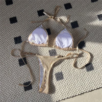 New PU Faux Leather Halter Mini Thong Bikini Female Swimsuit Women Swimwear Two-Pieces Bikini Set Bather Bathing Suit Swim V5206