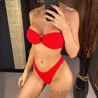 Wrinkled Bandeau High Cut Bikini Women Swimwear Female Swimsuit Two-Pieces Bikini Set Strapless Bather Bathing Suit Swim V3367