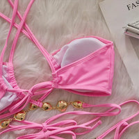 Sexy Diamond Rhinestones Wrap Around Bikini Female Swimsuit Women Swimwear Two-Pieces Bikini Set Bather Bathing Suit Swim V5167