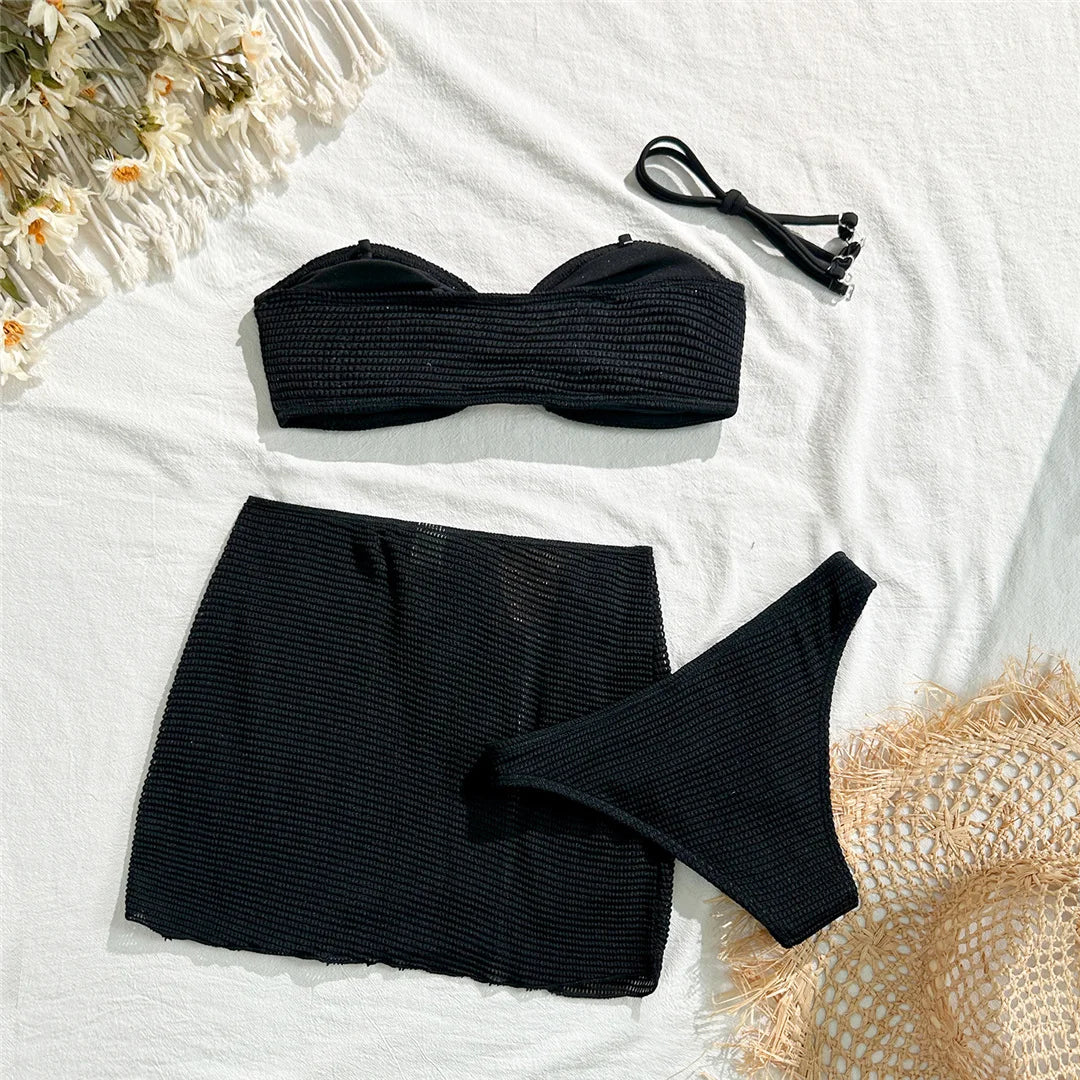 With Skirt High Leg Cut Brazilian Bikini Women Swimwear Female Swimsuit Three-pieces Bikini set Bather Bathing Suit Swim V6741