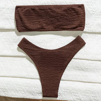 Bandeau Wrinkled Crinkled Bikini Female Swimsuit Women Swimwear Two-Pieces Bikini Set High Cut Bather Bathing Suit Swim V3314