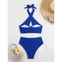 2026 Halter Cut Out High Waist Bikini Female Swimsuit Women Swimwear Two-Pieces Bikini Set Padded Bather Bathing Suit Swim V6256