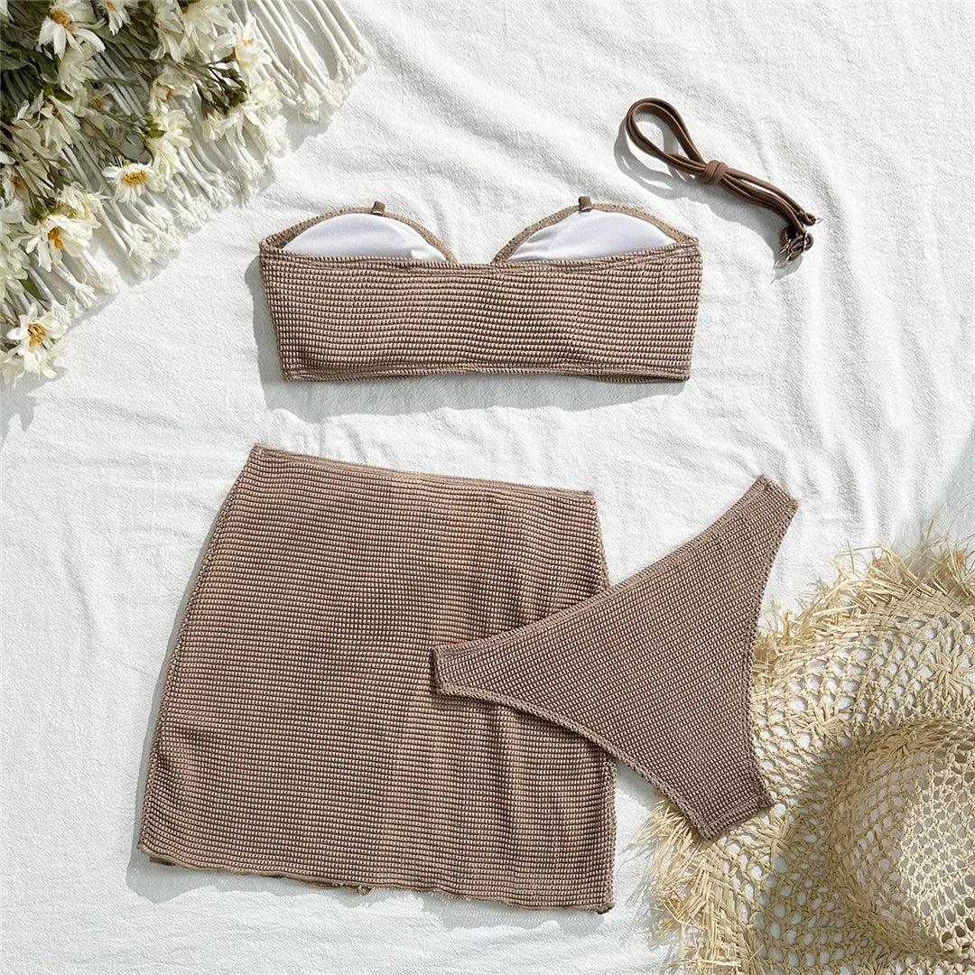 With Skirt High Leg Cut Brazilian Bikini Women Swimwear Female Swimsuit Three-pieces Bikini set Bather Bathing Suit Swim V6741