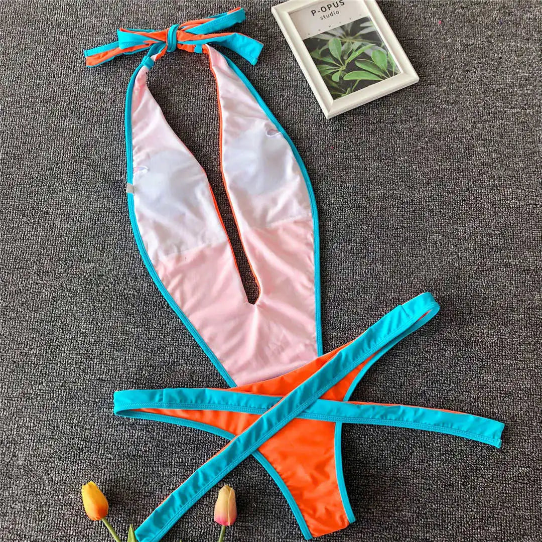 2026 Neon Green Women Swimwear High Cut Backless One Piece Swimsuit Female Bather Sexy Halter Bathing Suit Swim Monokini V1336G