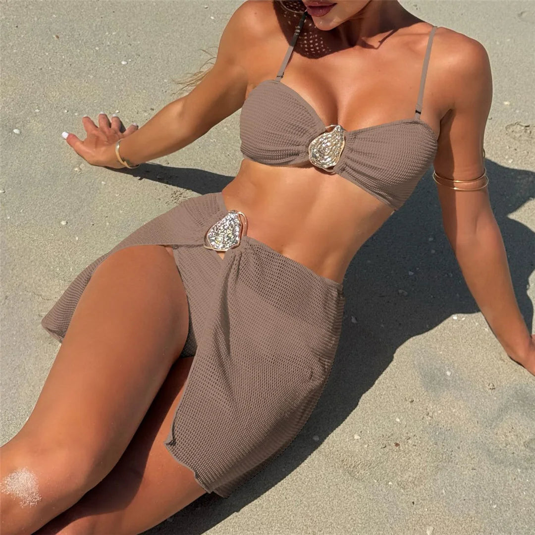 With Skirt High Leg Cut Brazilian Bikini Women Swimwear Female Swimsuit Three-pieces Bikini set Bather Bathing Suit Swim V6741