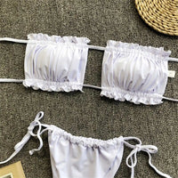 Sexy Leopard Bandeau Brazilian Bikini Swimsuit Female Swimwear Women Two-Pieces Bikini Set Pleated Bather Bathing Suit V1242L